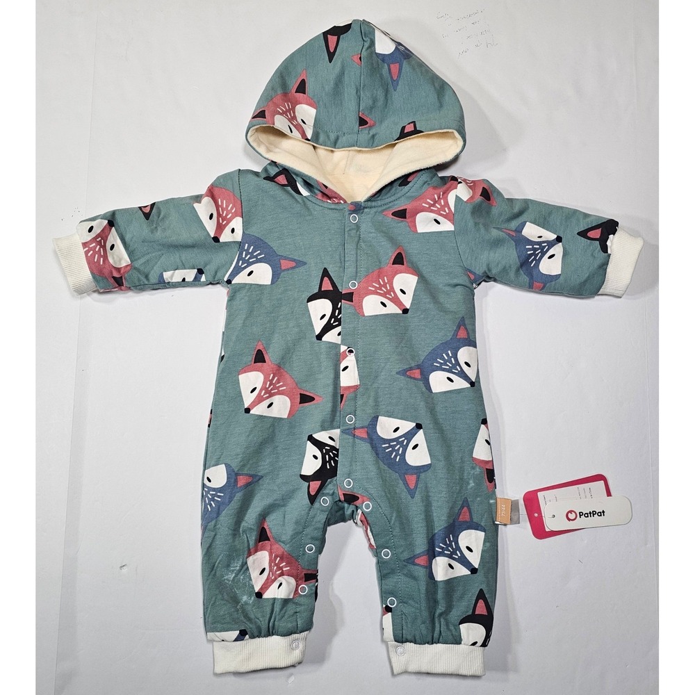 PatPat Baby Adorable Fox Fleece Lined Hooded Jumpsuit Green 3-6 Months NEW